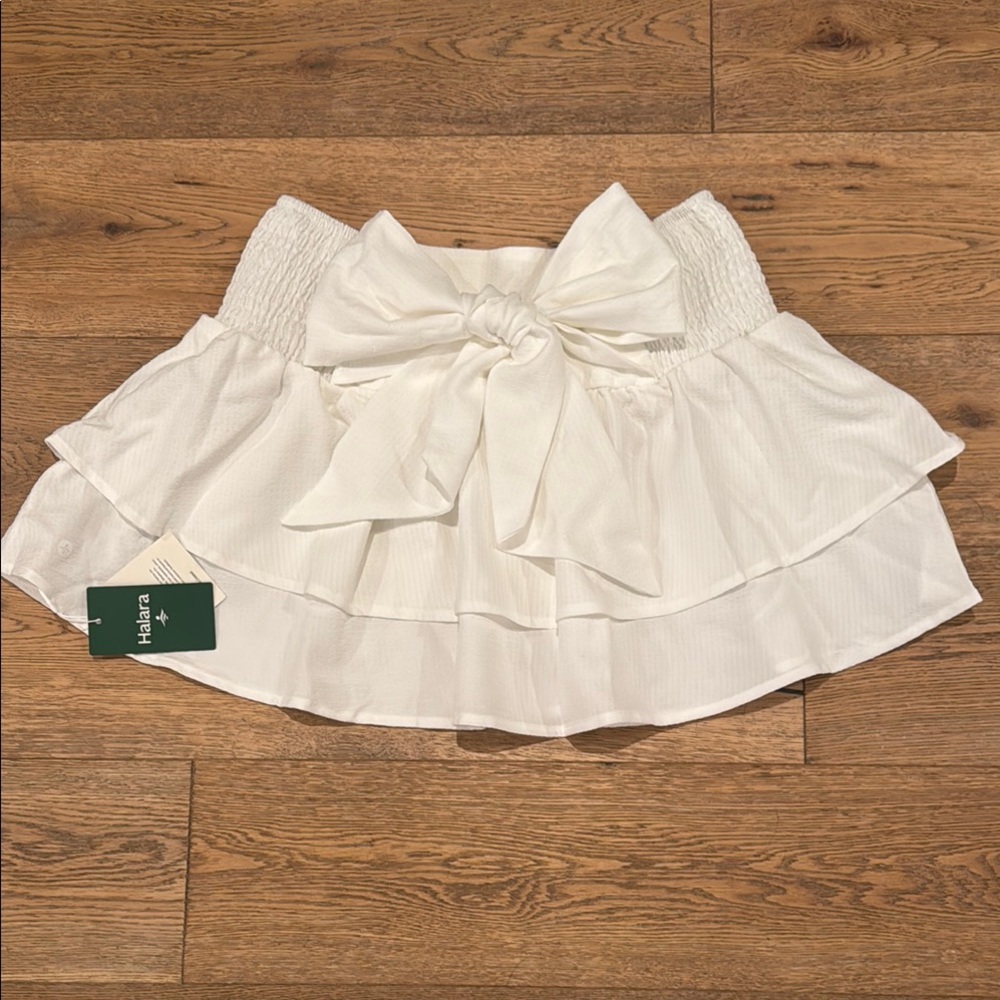 Halara White Mini Skirt with Bow Detail